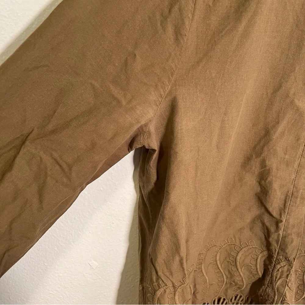 J. Crew Women's Sz 0 Delaney Eyelet-Trim Shirt Spiced Olive Green Tan Collarless